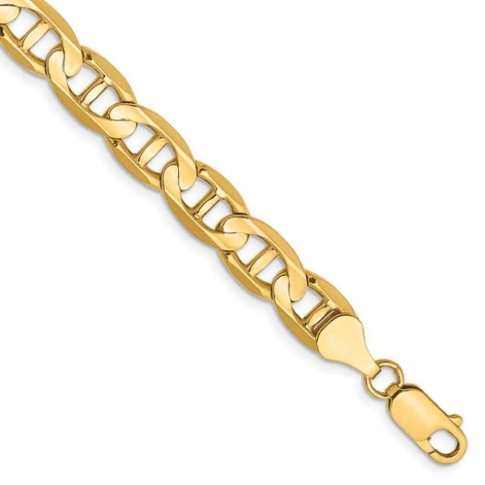 Solid 14K Yellow Gold 8mm Concave Anchor Chain Bracelet – 9 Inch